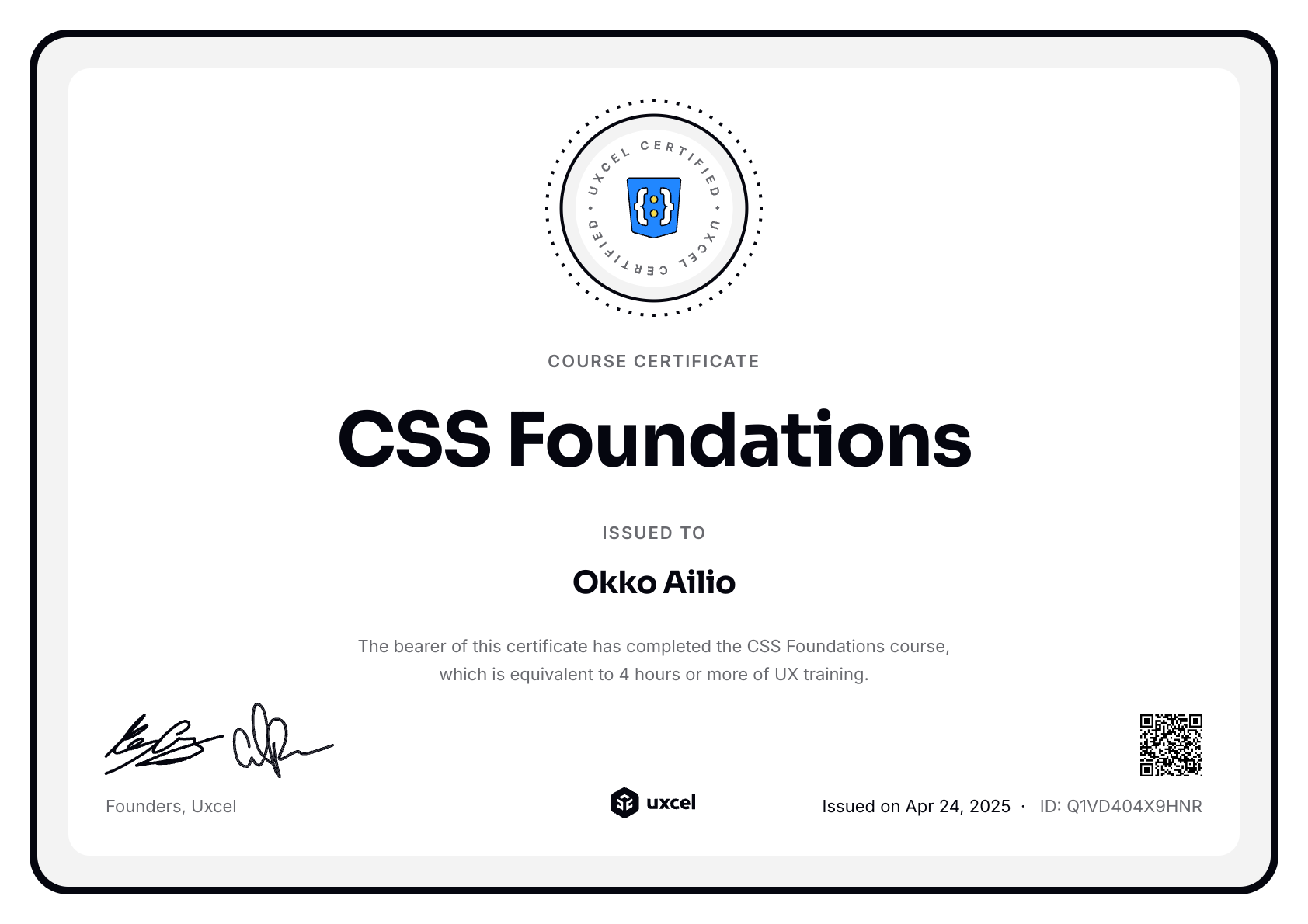 Okko Ailio's certificate